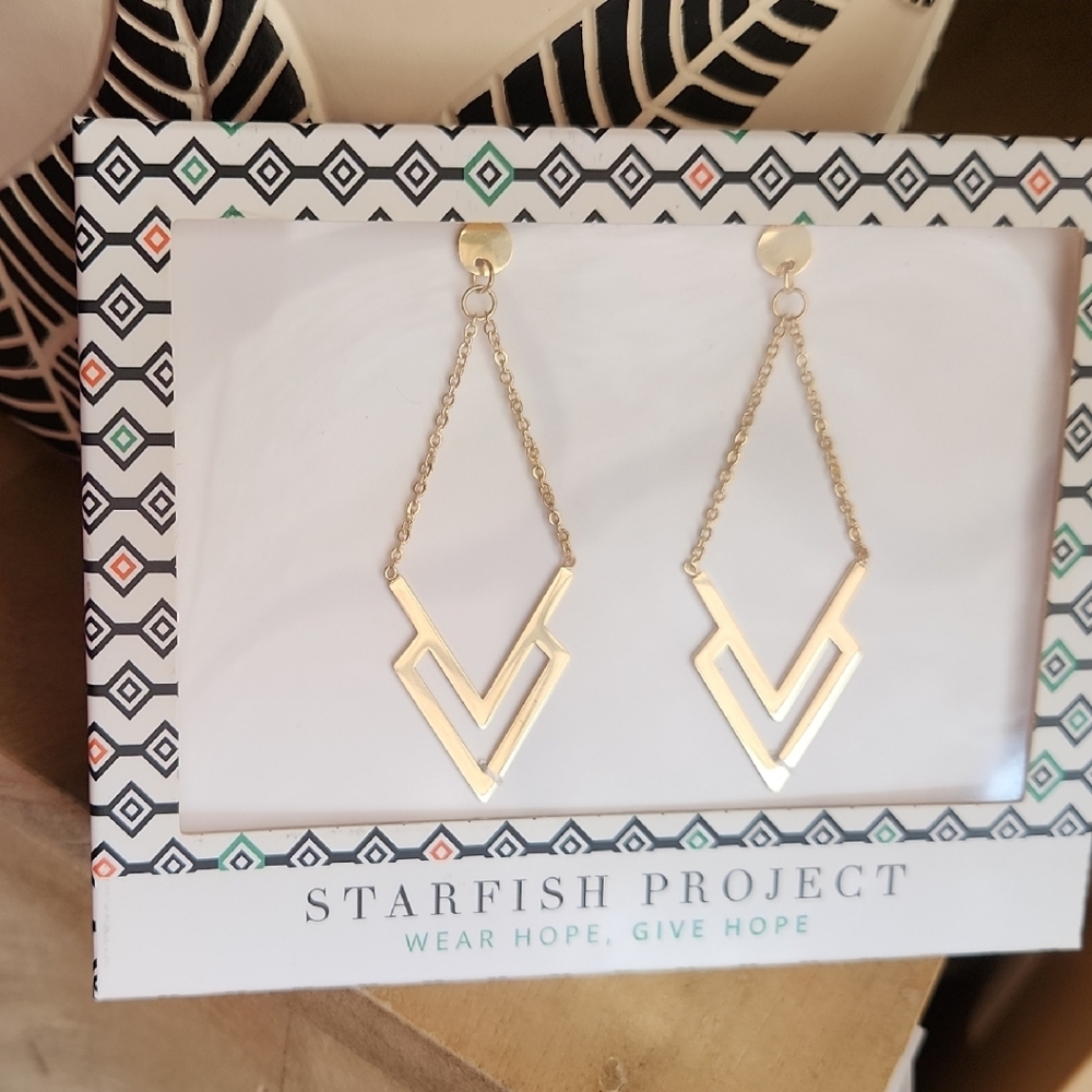 Gold Chevron Drop Earrings